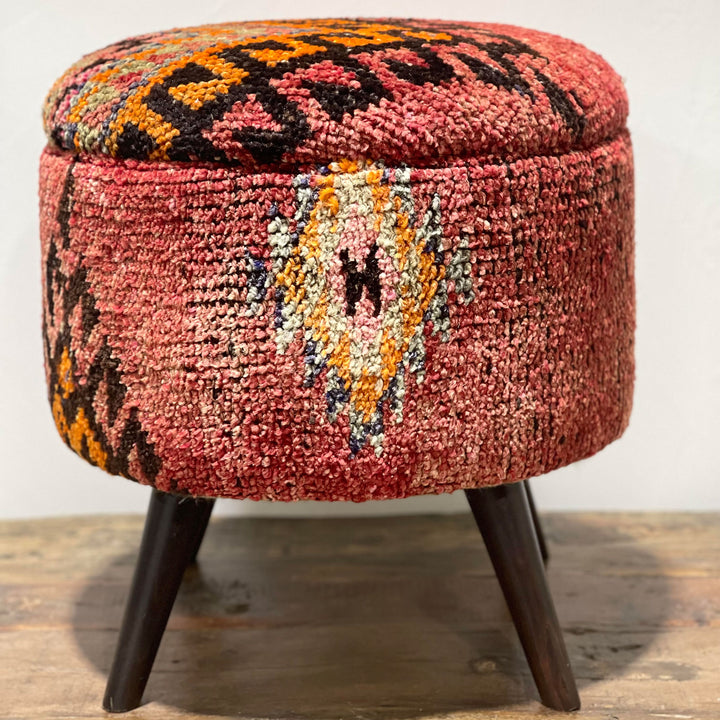 Vintage Rug Small Ottoman - 1024-DD