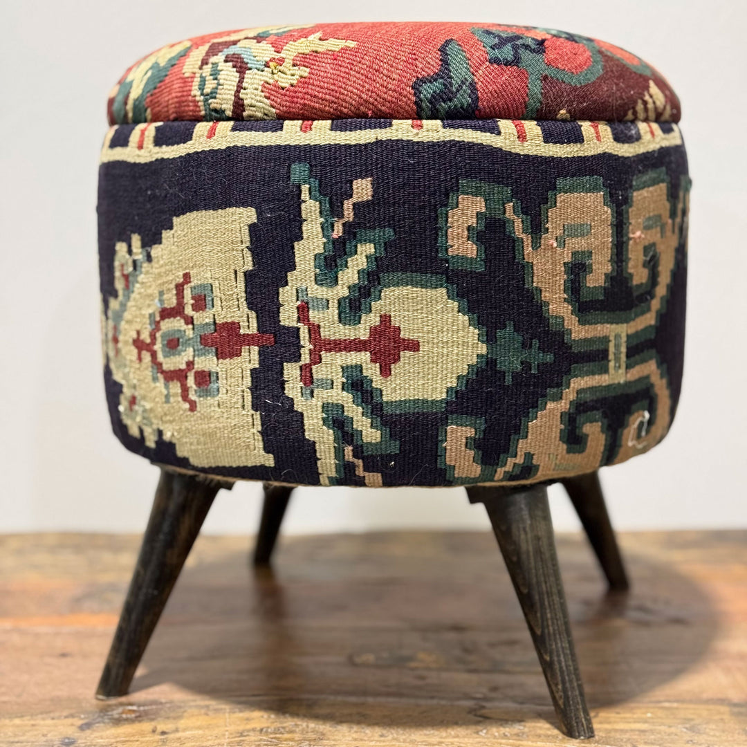 Vintage Rug Small Ottoman - 1024-C