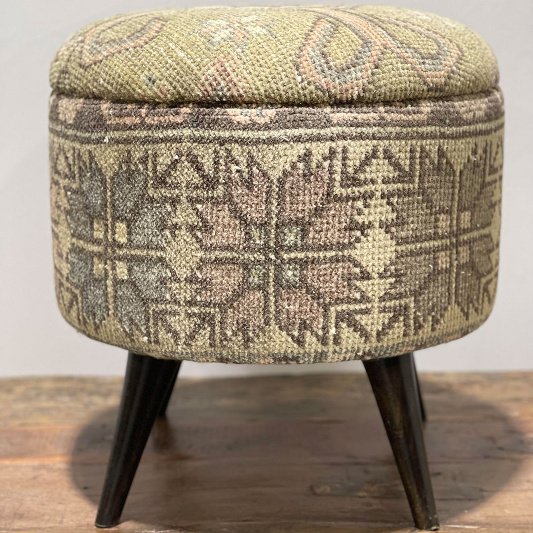 Vintage Rug Small Ottoman - 1024-Y