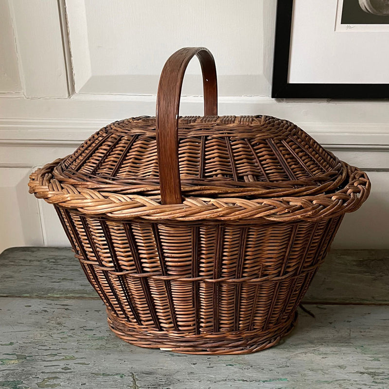 Vintage Woven Market Basket w/ Lid C. 1930