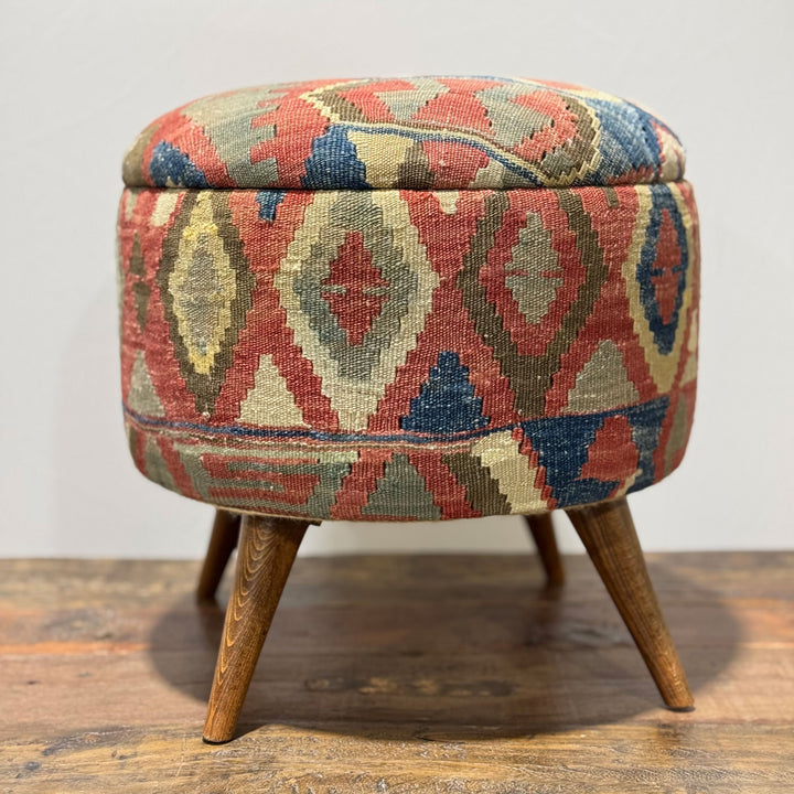 Vintage Rug Small Ottoman - 1024-Q