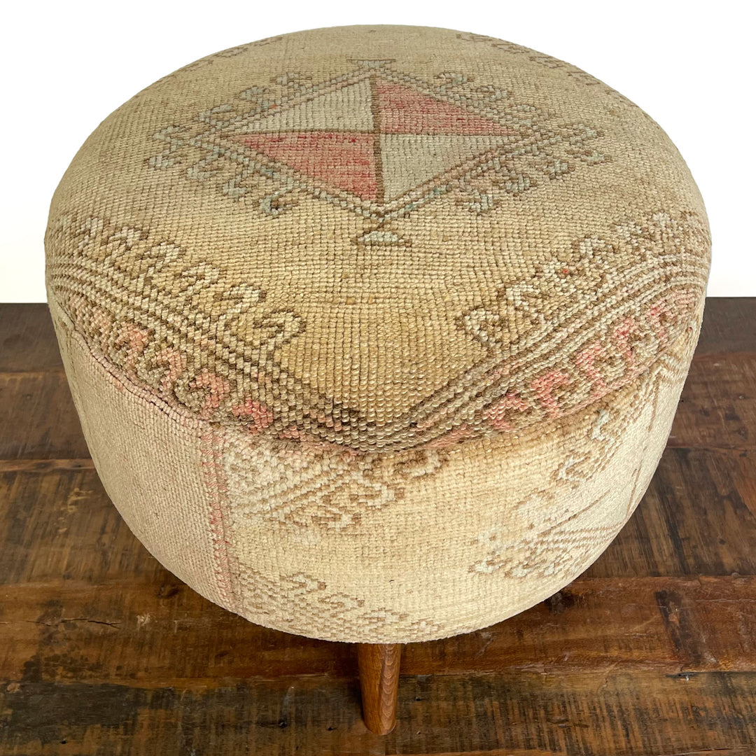 Vintage Medium Round Rug Ottoman (1124-K)