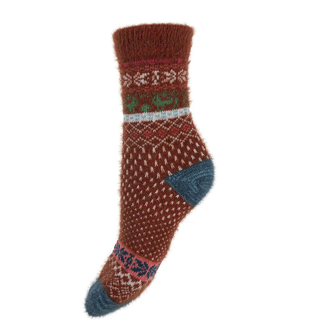 Red Scandi Wool Blend Ladies Socks