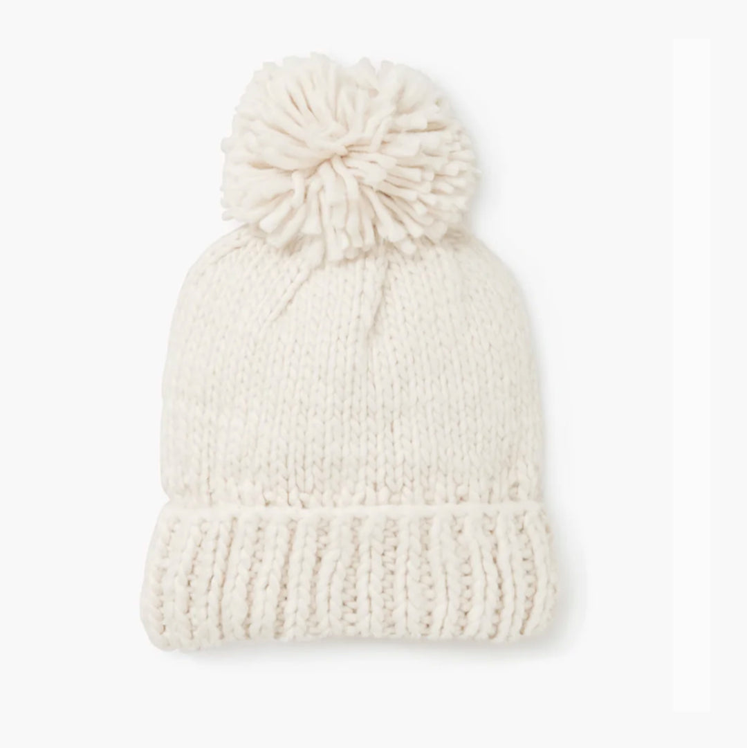 Hand Knitted Pompom Hat - Ivory