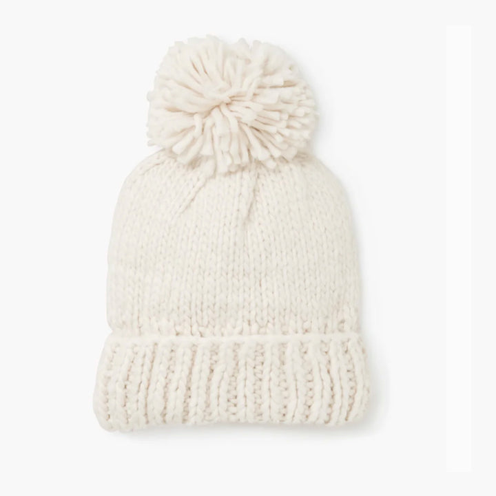Hand Knitted Pompom Hat - Ivory