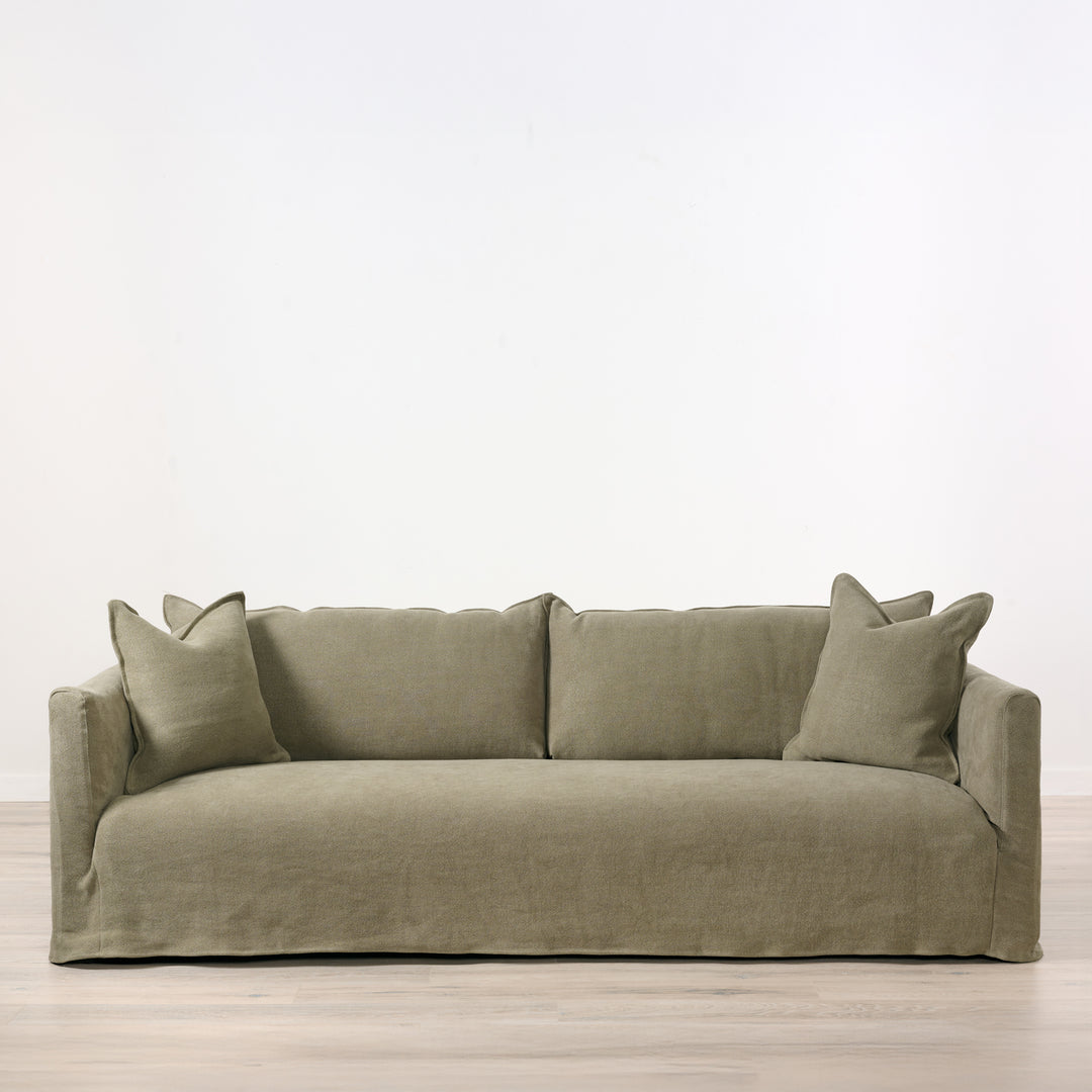 Alana Sofa Slipcovered in Jute Fabric Olive Brown (96")