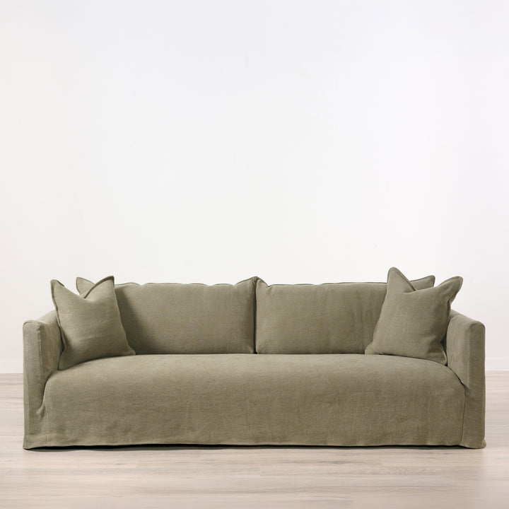 Alana Sofa Slipcovered in Jute Fabric Olive Brown (96")