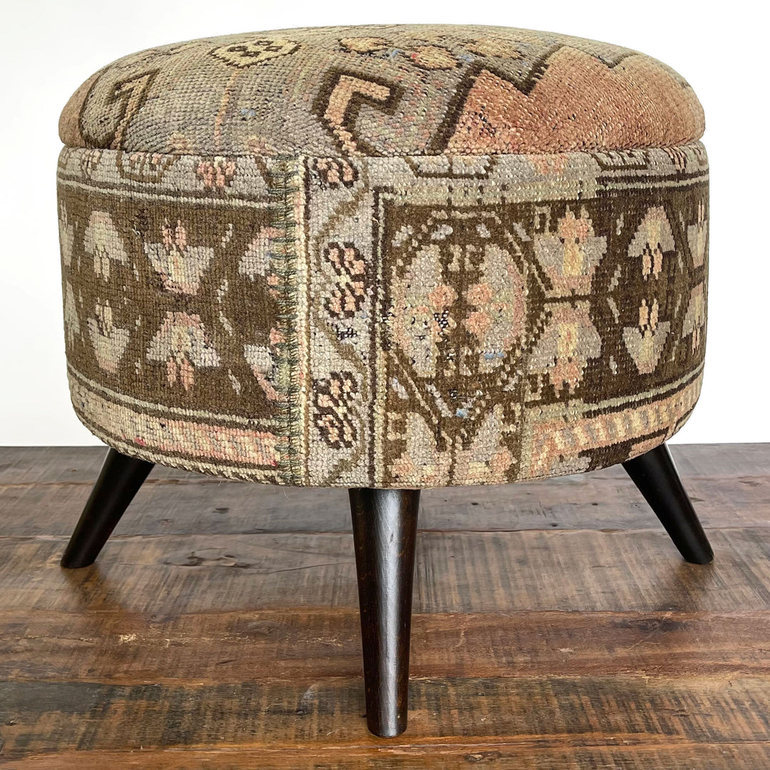 Vintage Medium Round Rug Ottoman (1124-I)