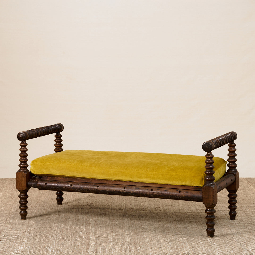 Antique Daybed with Upholstered Velvet Seat