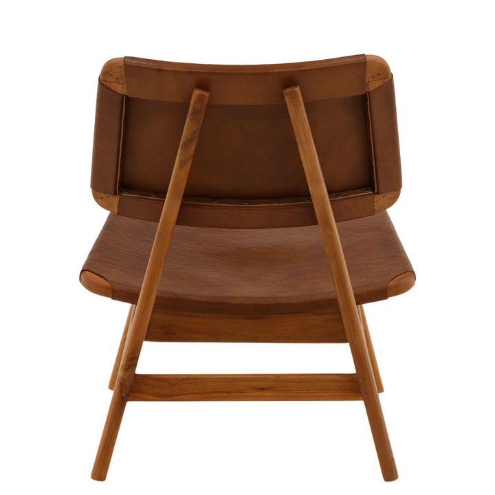 Quin Occasional Chair in Brown Leather and Teakwood