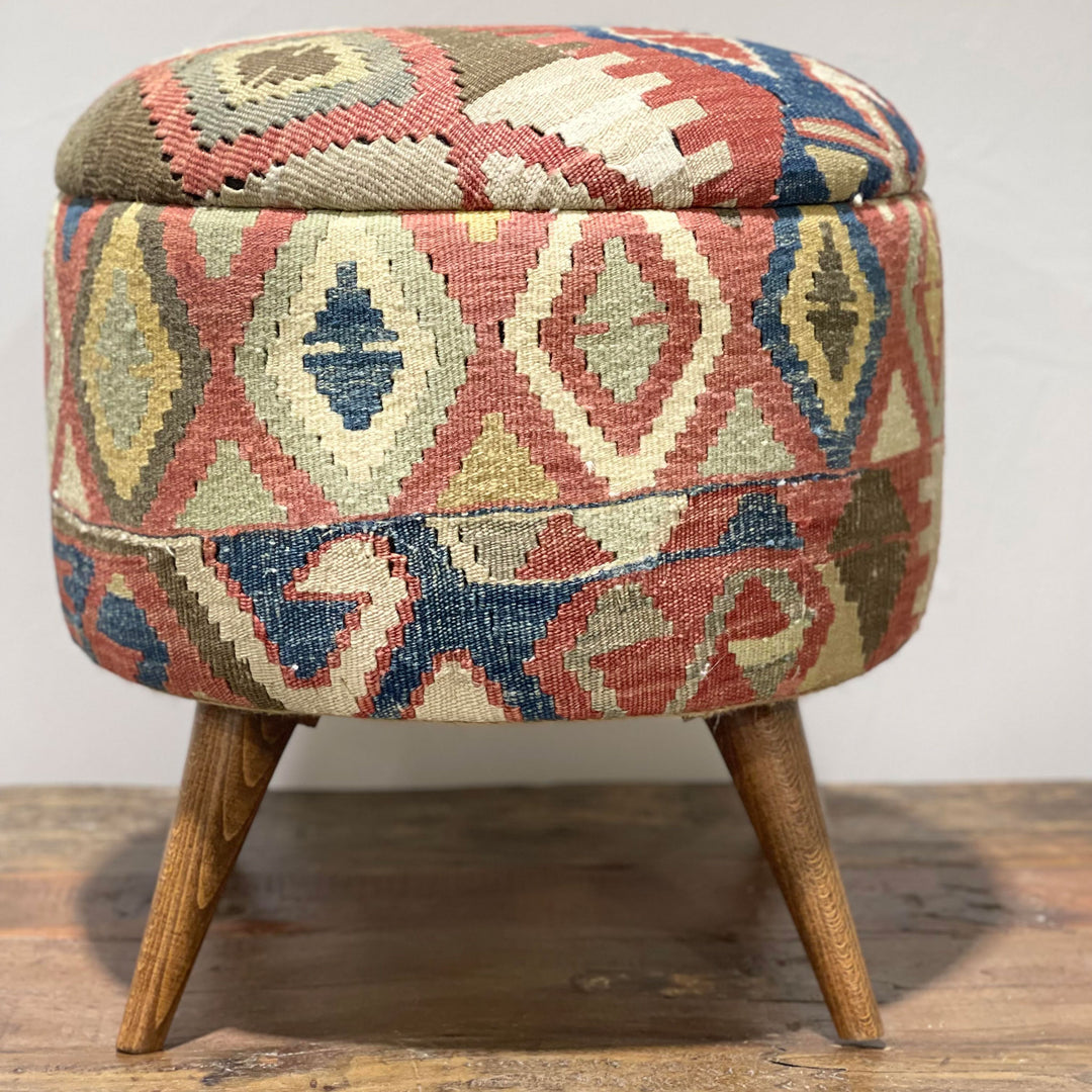 Vintage Rug Small Ottoman - 1024-CC