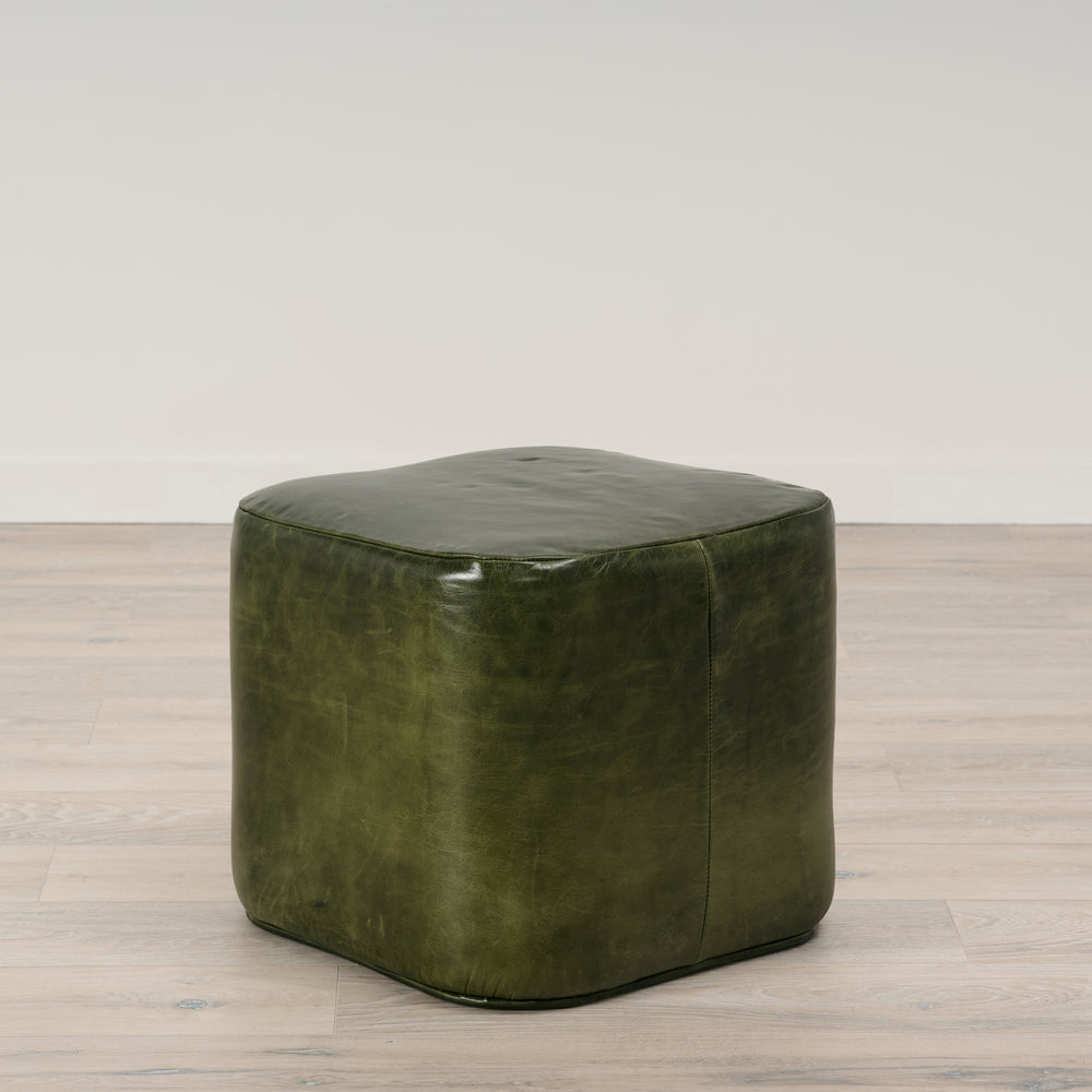 Ames Ottoman Upholstered in Verdant Green Leather