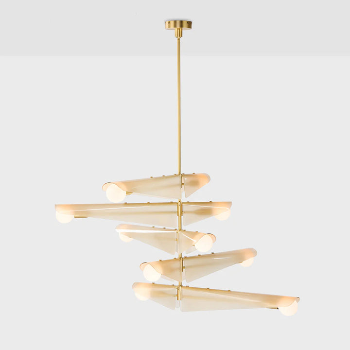 "Sycamore Chandelier 5 Tiers in Solid Brass and Dusk PinkGlass with 10 Sphere G100 LED Bulbs US"