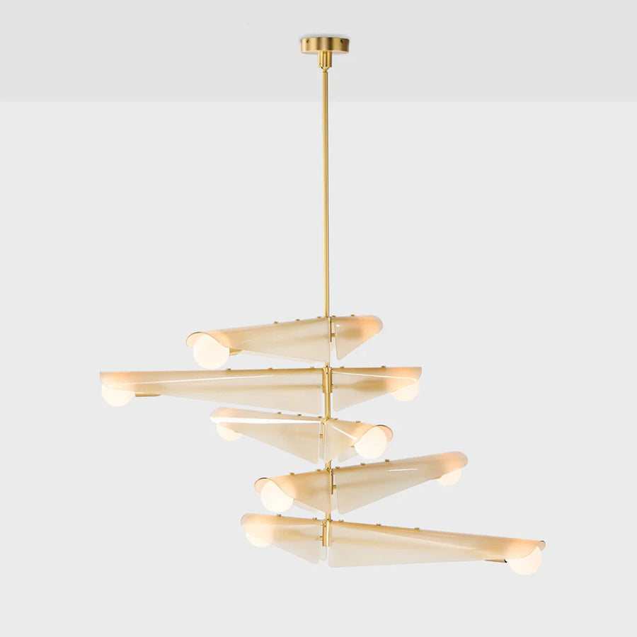 "Sycamore Chandelier 5 Tiers in Solid Brass and Dusk PinkGlass with 10 Sphere G100 LED Bulbs US"