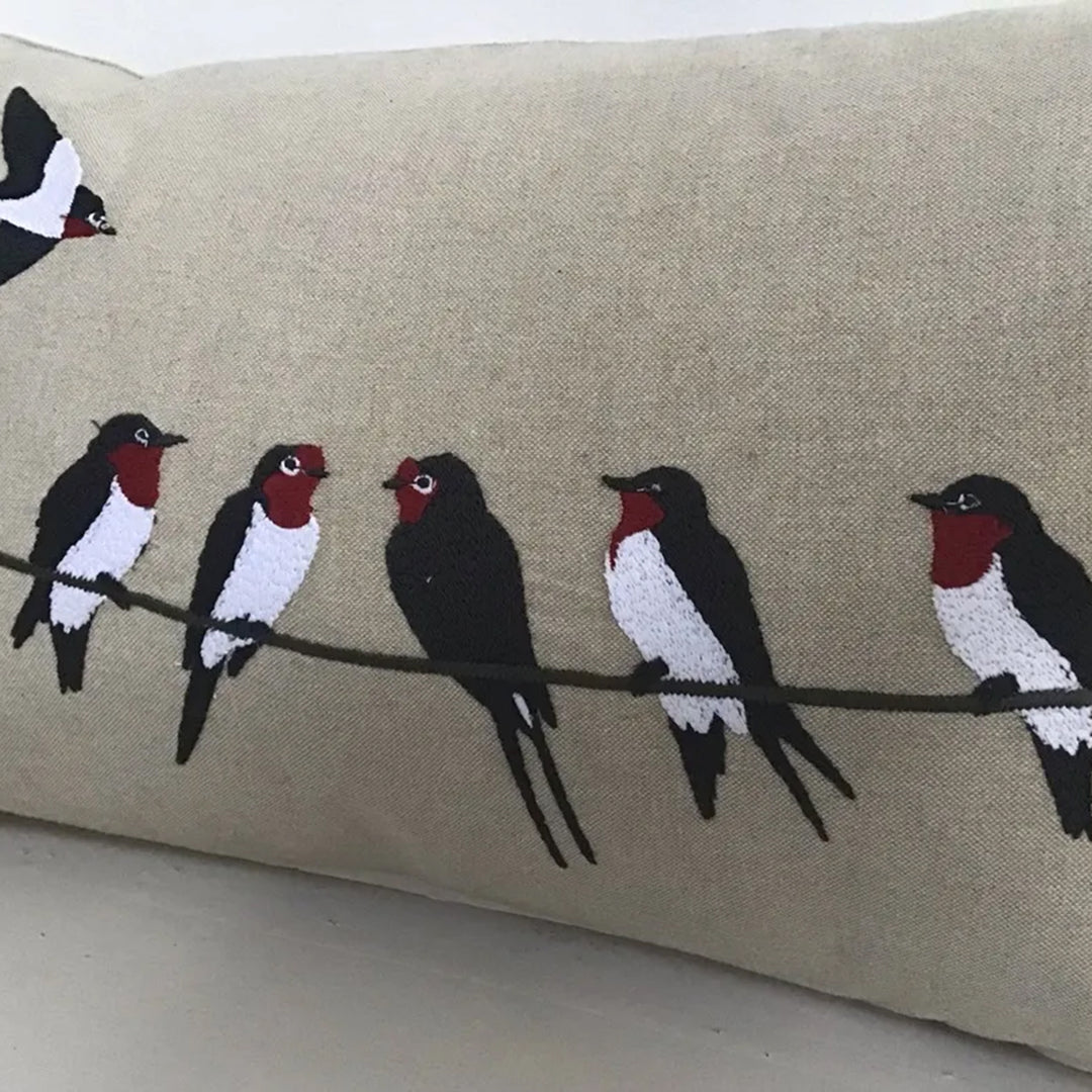 Birds of Wire Sand 12x20 Embroidered Pillow