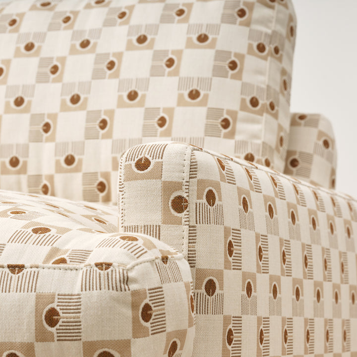 Grady Sofa Upholstered in Sunbrella and Kidproof Fabric Geometric Brass (86")