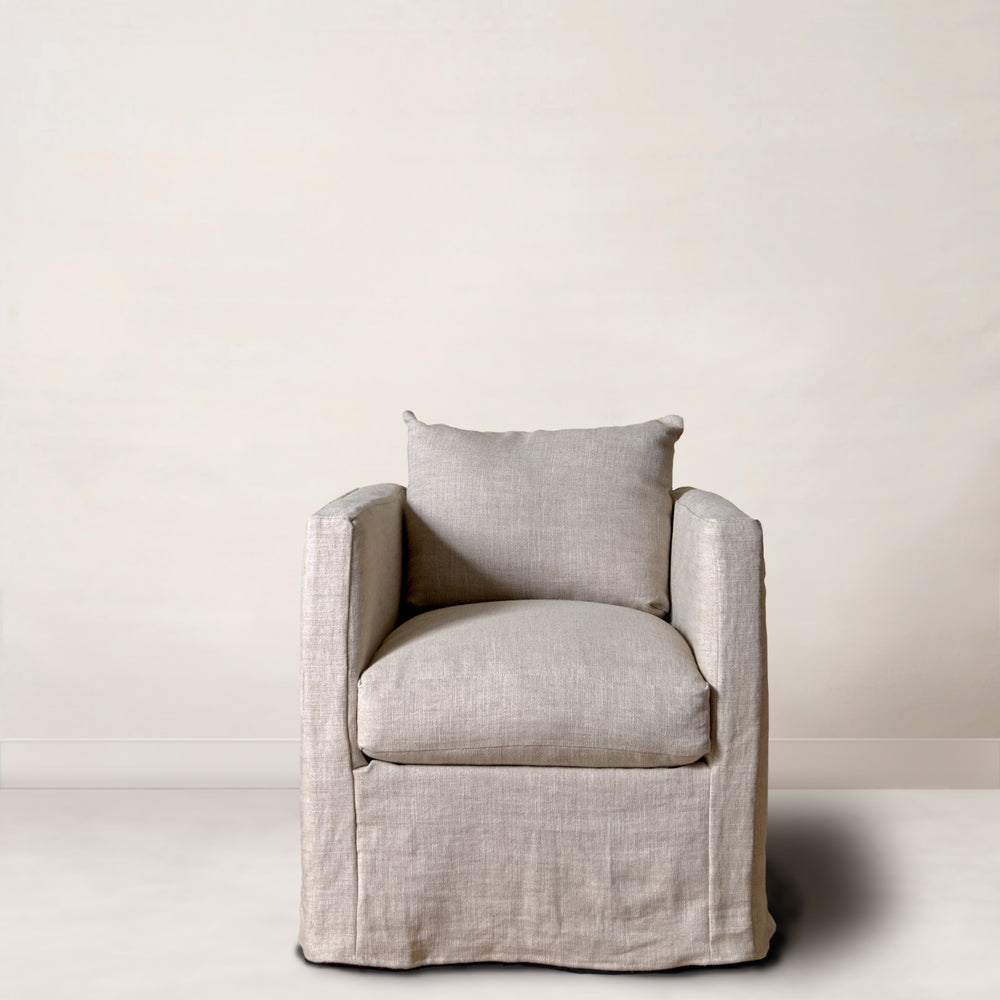 Roth Swivel Chair Slipcovered in Heavy Duty Washable Natural Linen