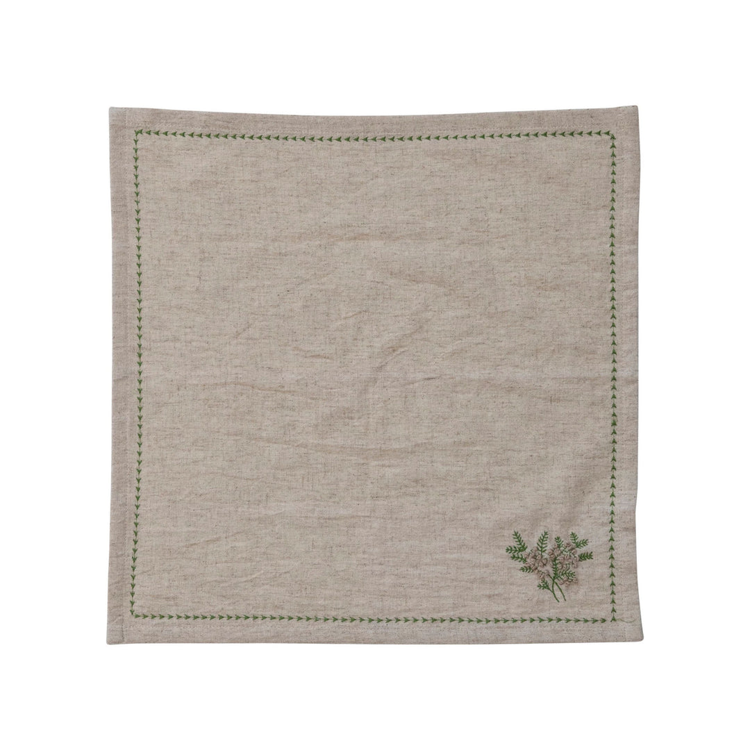 18" Square Cotton & Linen Embroidered Botanical French Knot Napkins