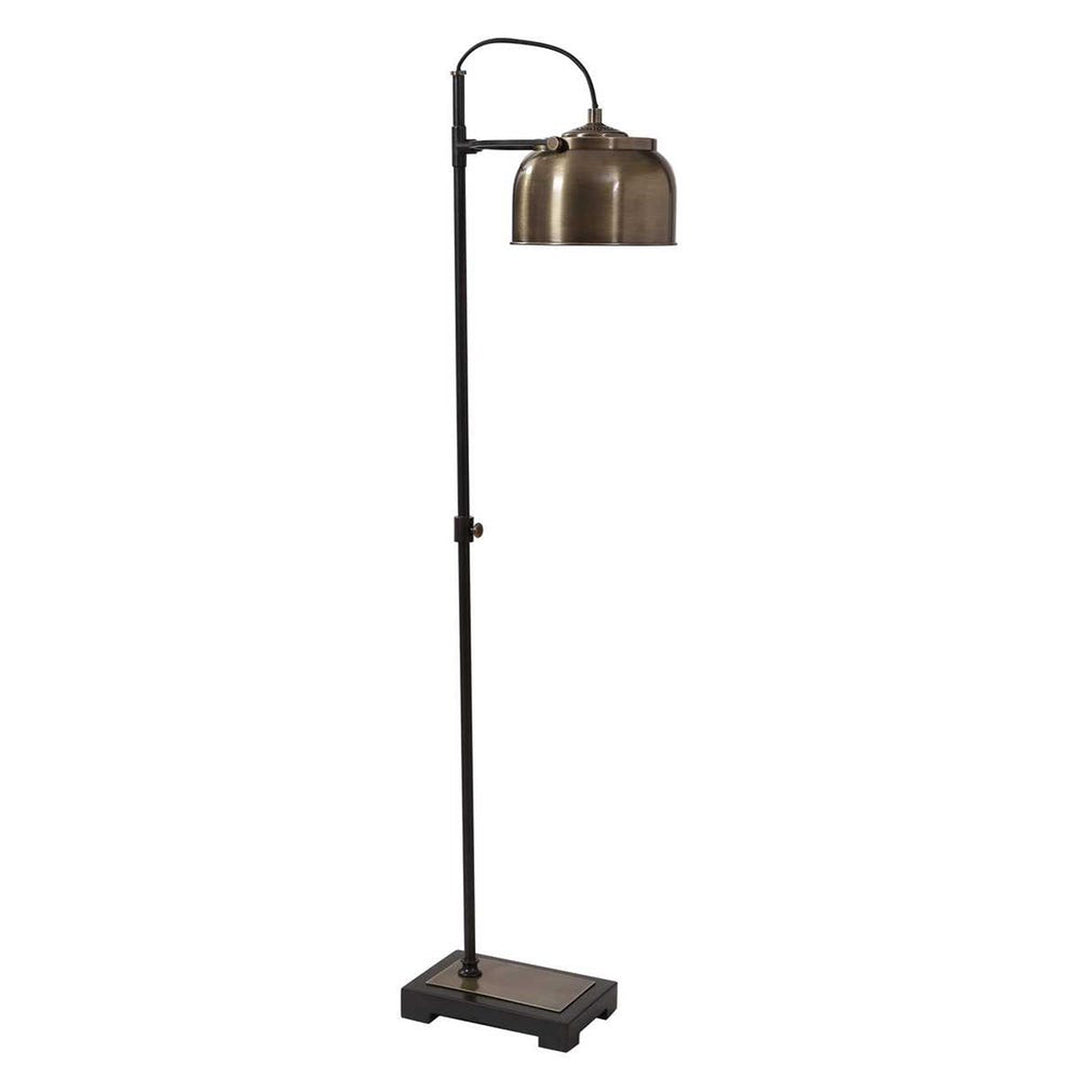 Floor lamp with a metallic shade on a white background