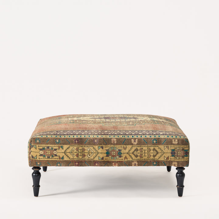 Vintage Square Rug Ottoman w/ Turned Black Legs 44x44 (1024-A)