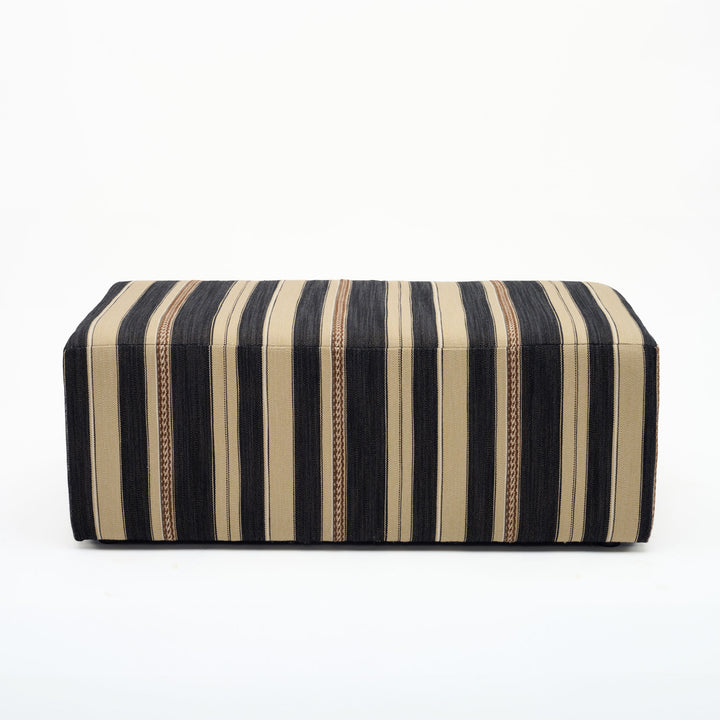 Stretch Ottoman Upholstered in Kravet Fabric Entoto Stripe Ebony and Cocoa