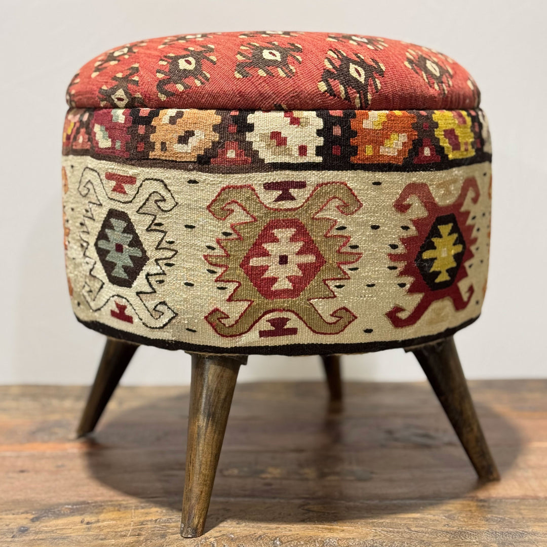 Vintage Rug Small Ottoman - 1024-M