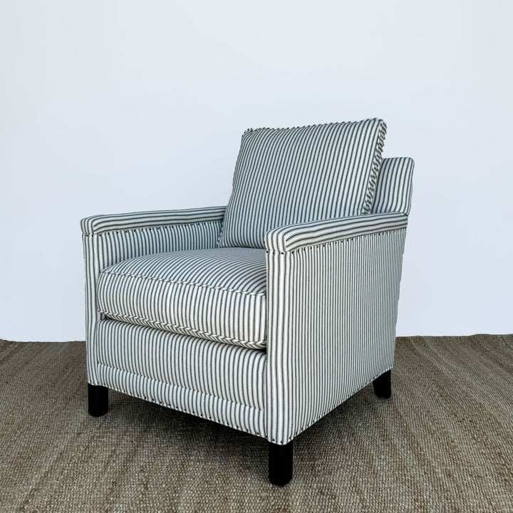 Olive Chair in Heavy Duty French Ticking Charcoal By Lee Industries