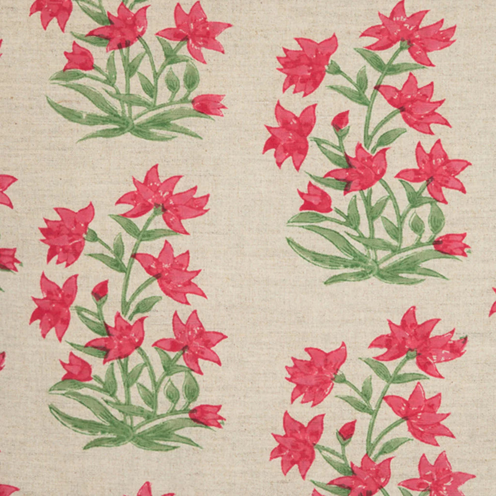 Floral pattern with red flowers and green leaves on a beige background
