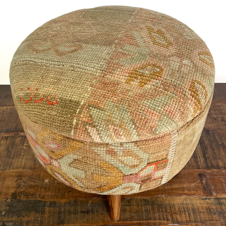 Vintage Medium Round Rug Ottoman (1124-J)