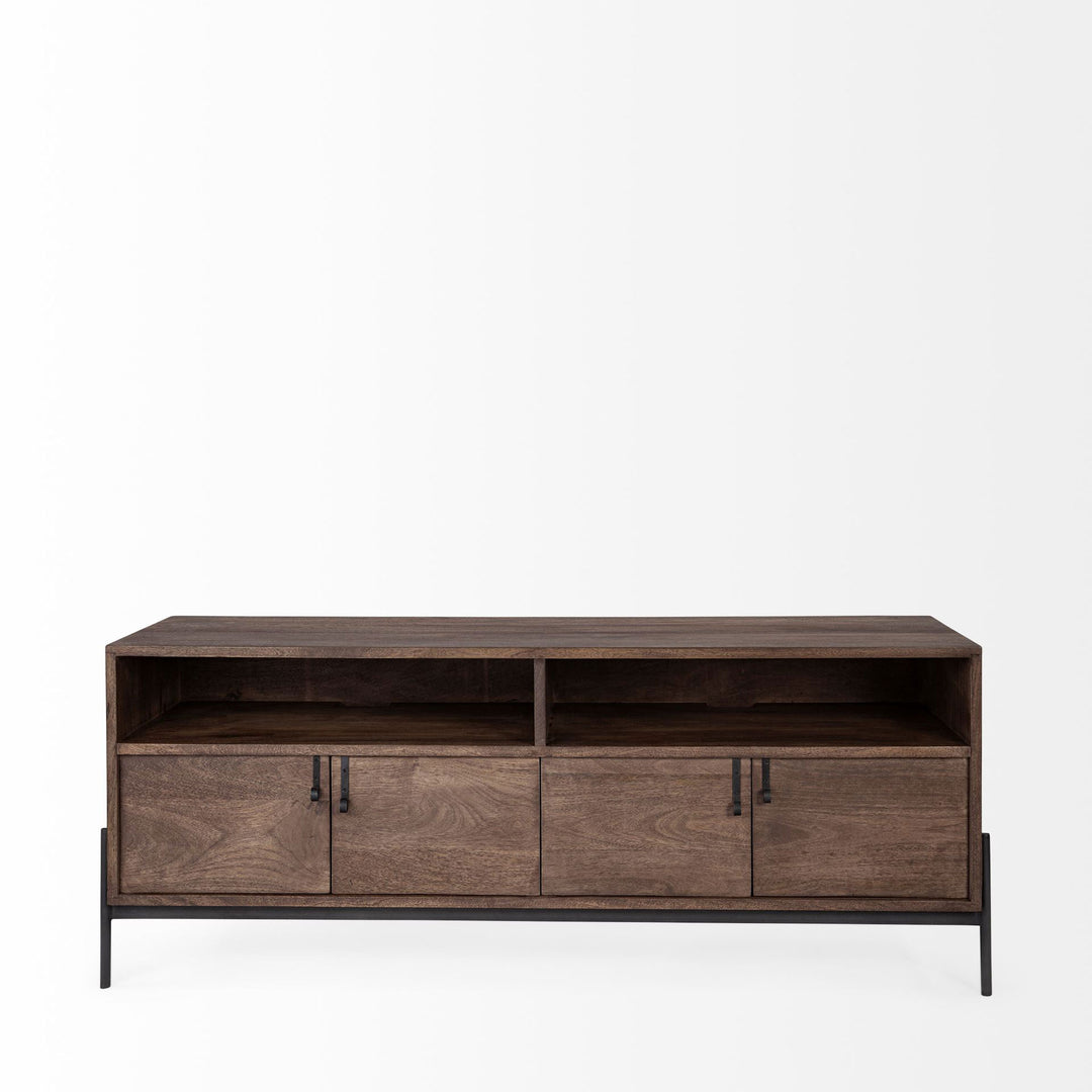 Grier 61.5" Media Console with Storage and Dark Brown Wood Frame with Black Iron Accents - TV stand for TV up to 71"