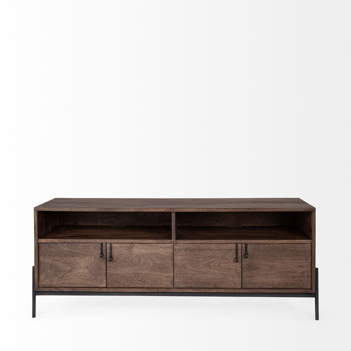 Grier 61.5" Media Console with Storage and Dark Brown Wood Frame with Black Iron Accents - TV stand for TV up to 71"