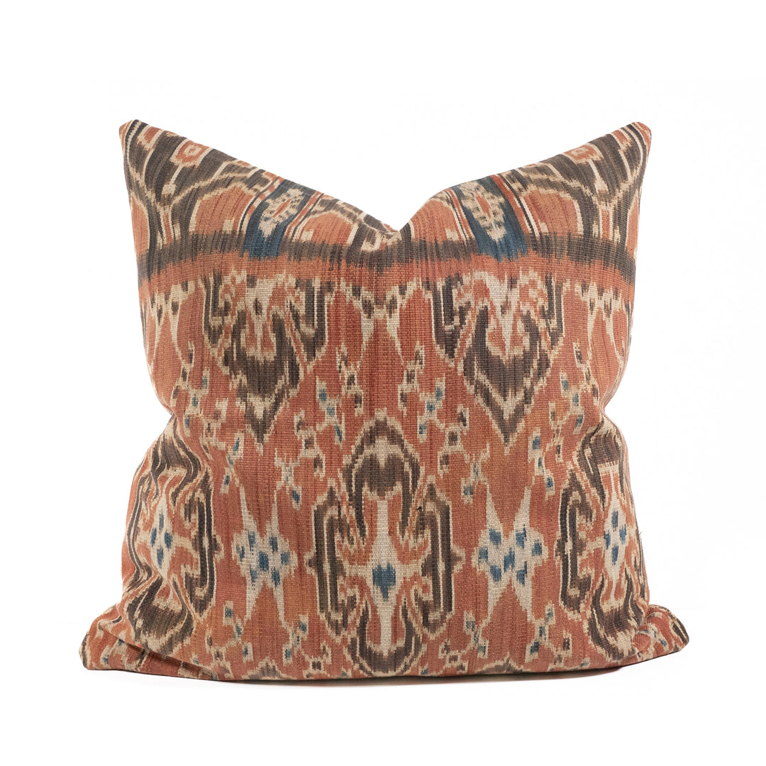 Handmade Pillow Vintage Ikat Sumba Rust 20x20 w/ Filler