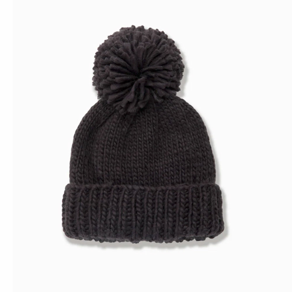 Hand Knitted Pompom Hat - Black