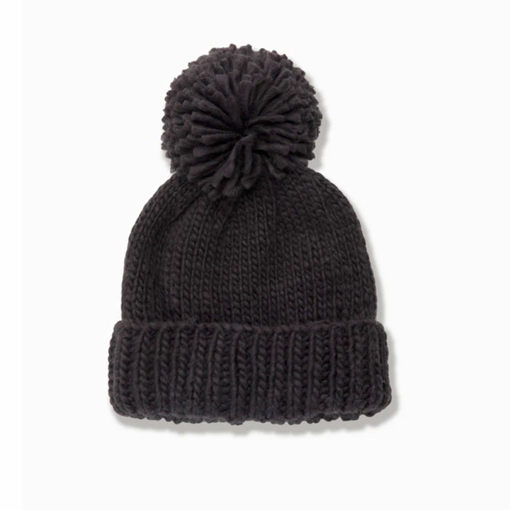 Hand Knitted Pompom Hat - Black