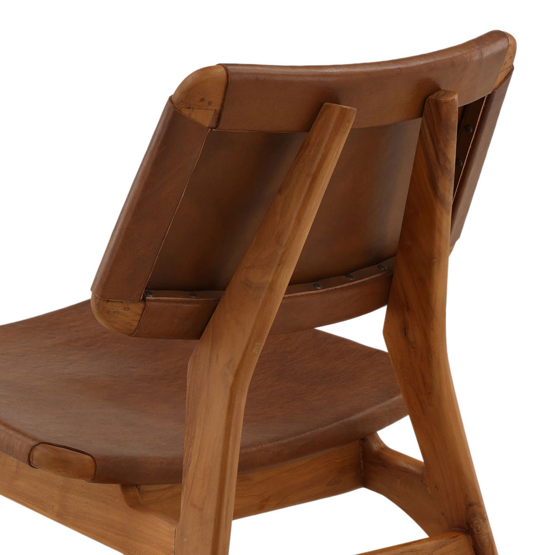 Quin Occasional Chair in Brown Leather and Teakwood