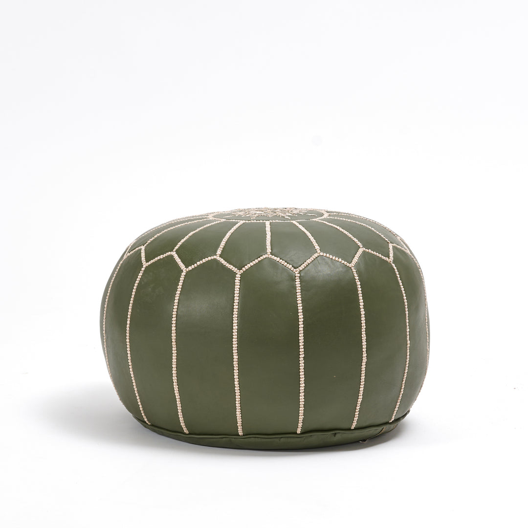 Leather Pouf Kaki (20")