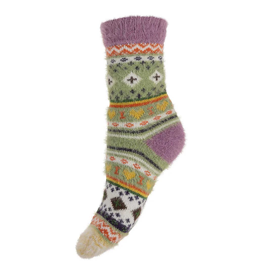 Green Nordic Patterned Soft Wool Blend Socks