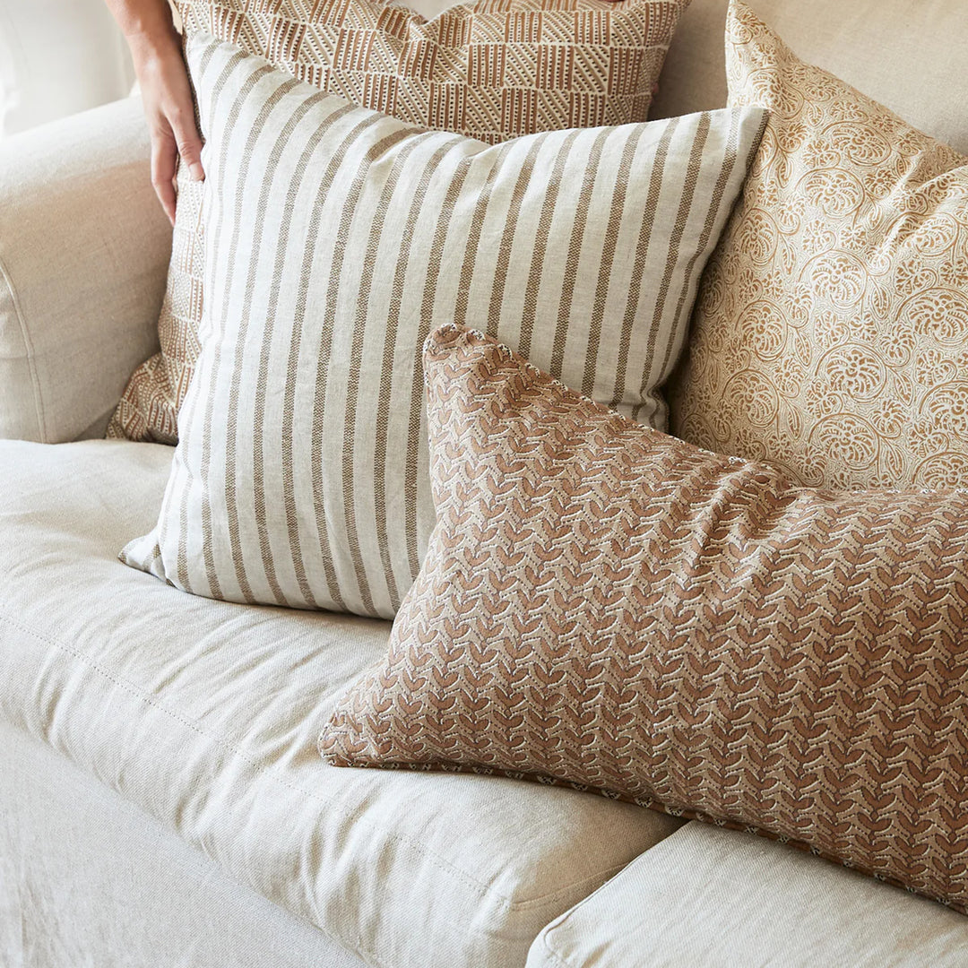 Aswan Toffee linen cushion 14x22 w/ Feather Down Inner