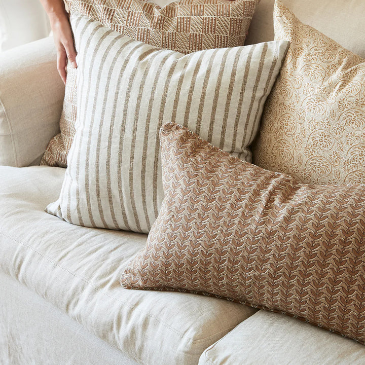 Aswan Toffee linen cushion 14x22 w/ Feather Down Inner