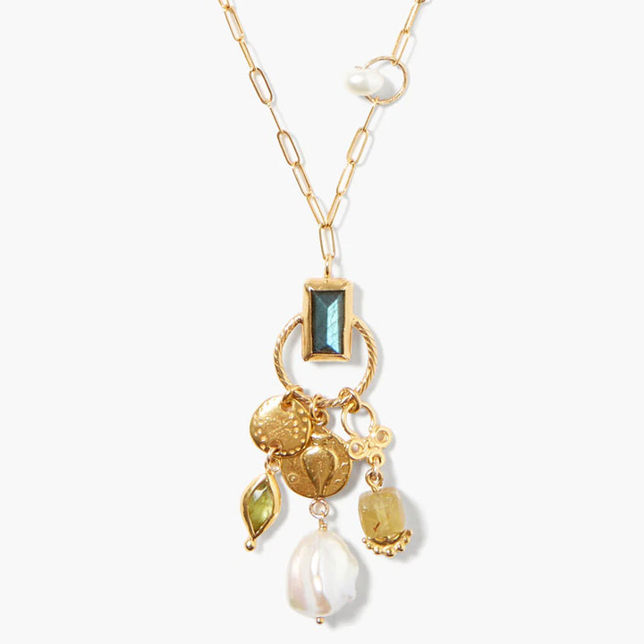 Halo Charm Necklace Labradorite Mix