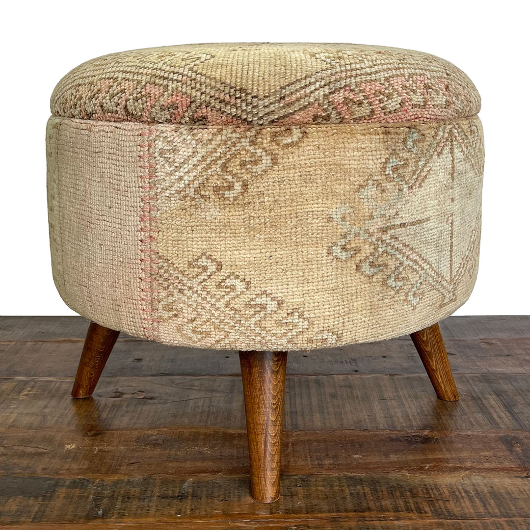 Vintage Medium Round Rug Ottoman (1124-K)