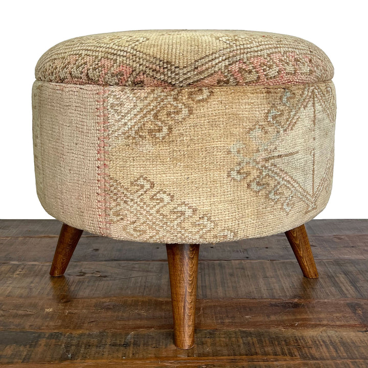 Vintage Medium Round Rug Ottoman (1124-K)