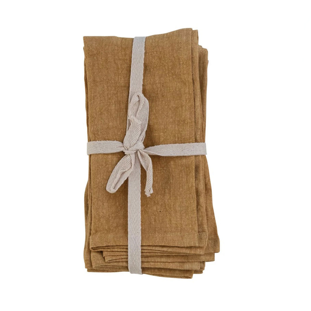 18" Square Stonewashed Linen Napkins in Mustard s/4