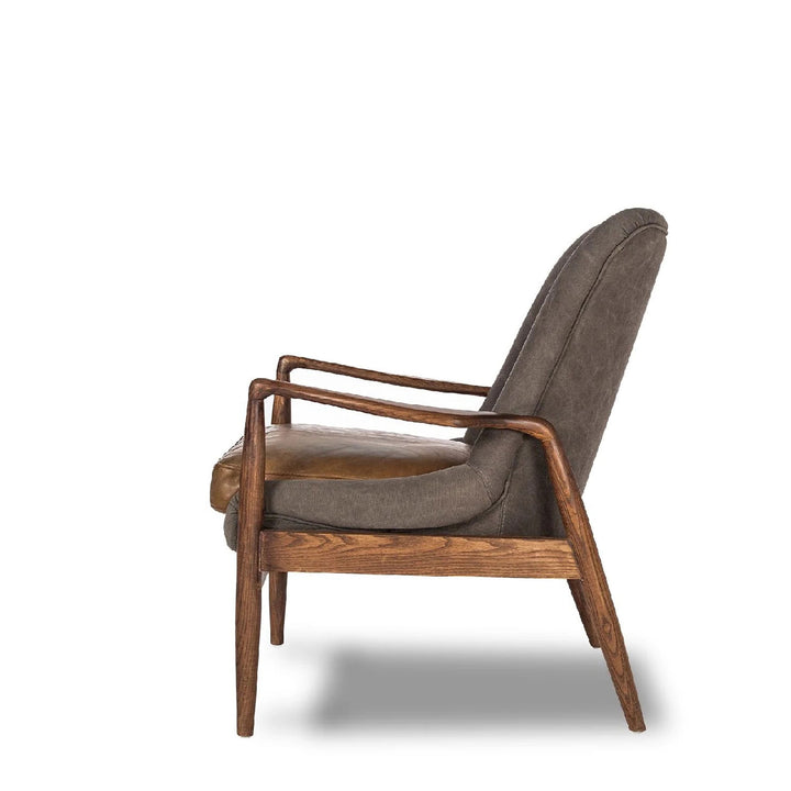 Royce Lounge Chair In Ash Grey With Tan Leather Seat Cushion