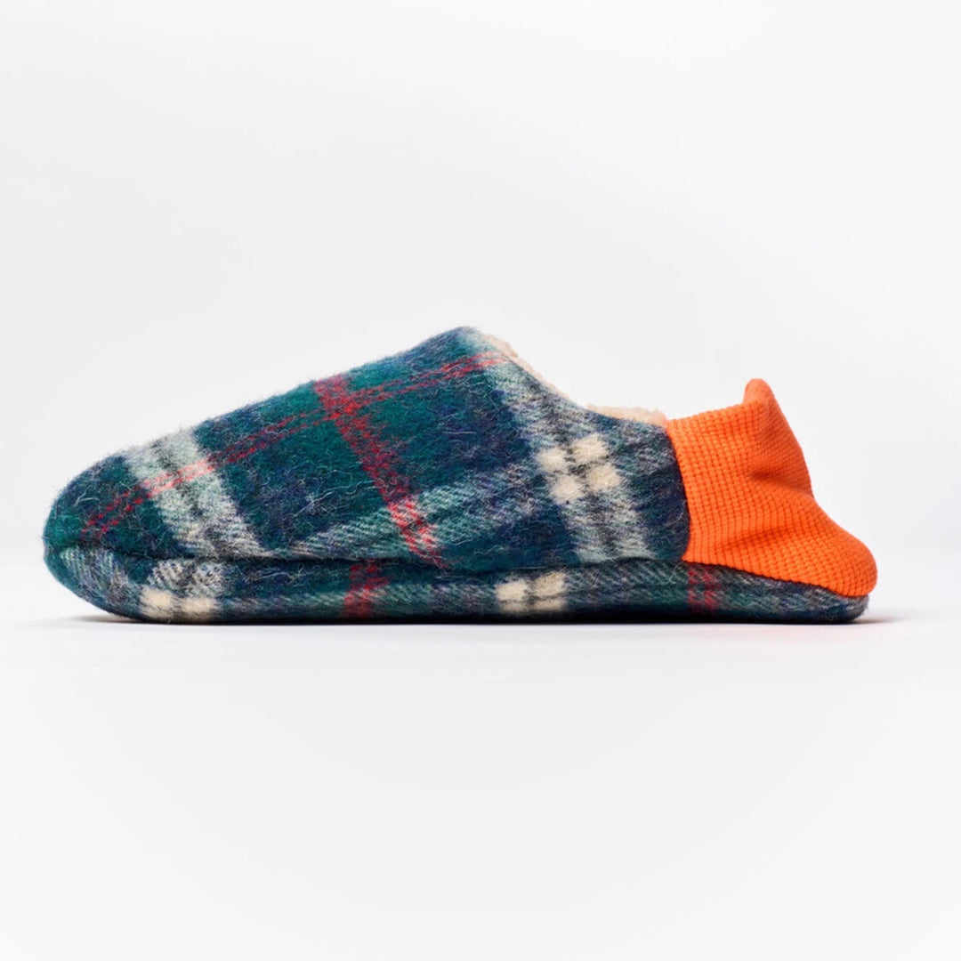 Shaggy tartan x Quilted boa Slipper - XL