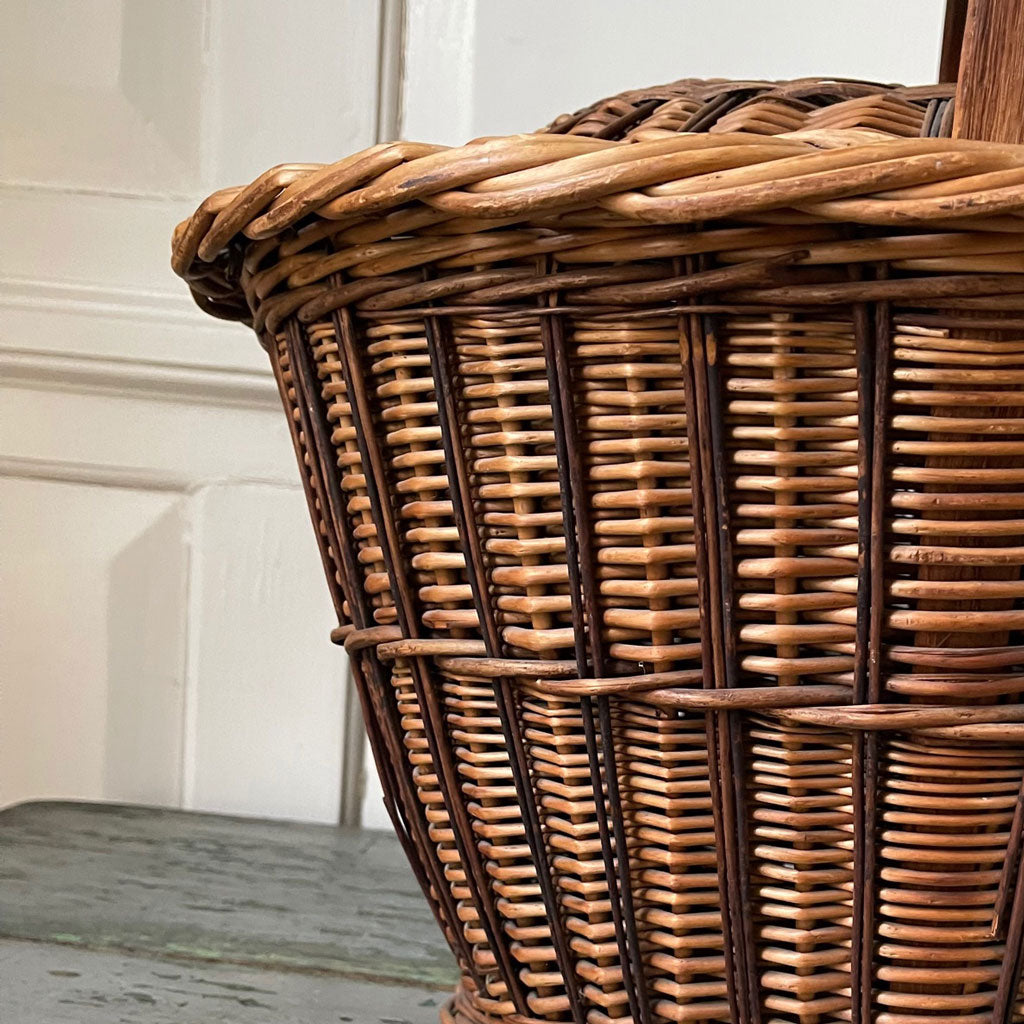 Vintage Woven Market Basket w/ Lid C. 1930