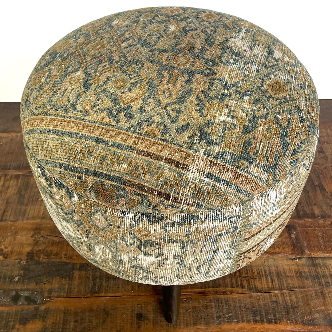 Vintage Medium Round Rug Ottoman (1124-H)