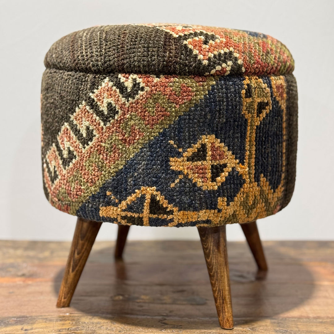 Vintage Rug Small Ottoman - 1024-N