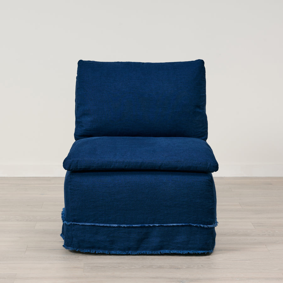 Laguna Armless Chair Slipcovered in Cassidy Indigo