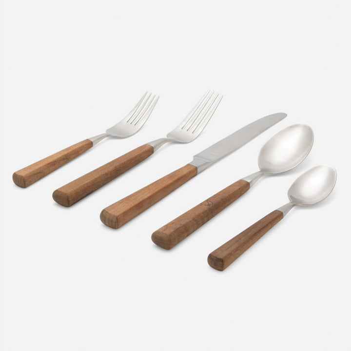 Micah Flatware 5pc Set Maple Wood Handle/Silver Stainless Steel